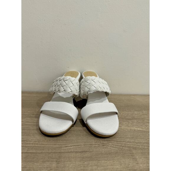 NWT Garces Bottier Woven Strap Round Block Heel Slide Sandals White Womens EU 38 - Picture 2 of 6